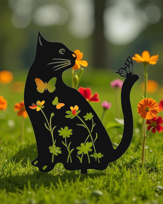 Black Metal Cat Sitting Garden spike