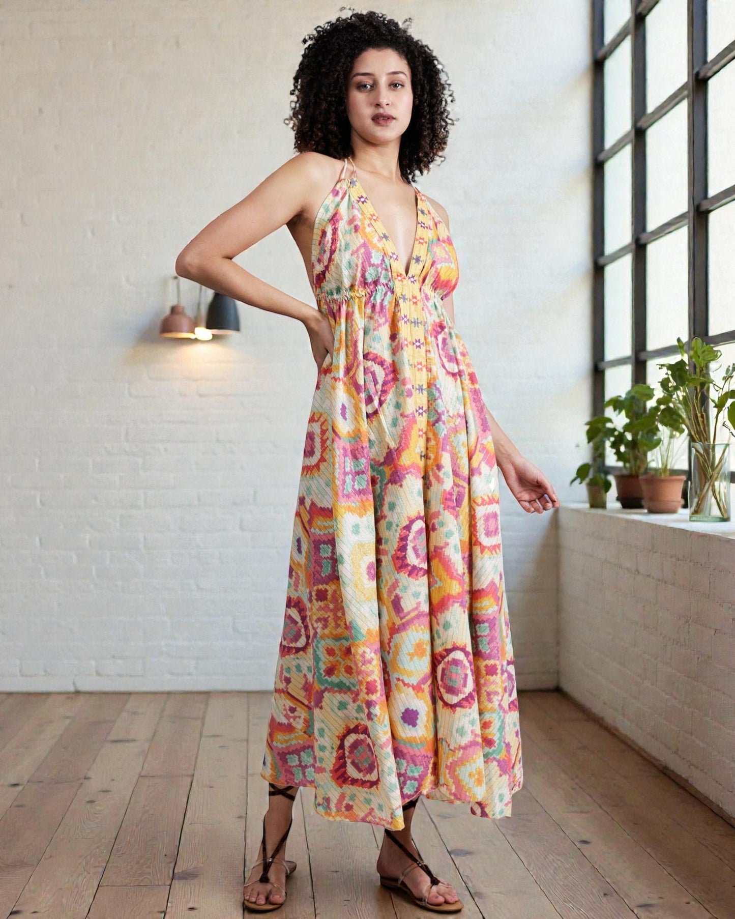 Long Knot Abstract Screen Print Beach Dress