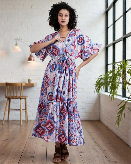 Abstract Screen Print Empire Waist Maxi Dress
