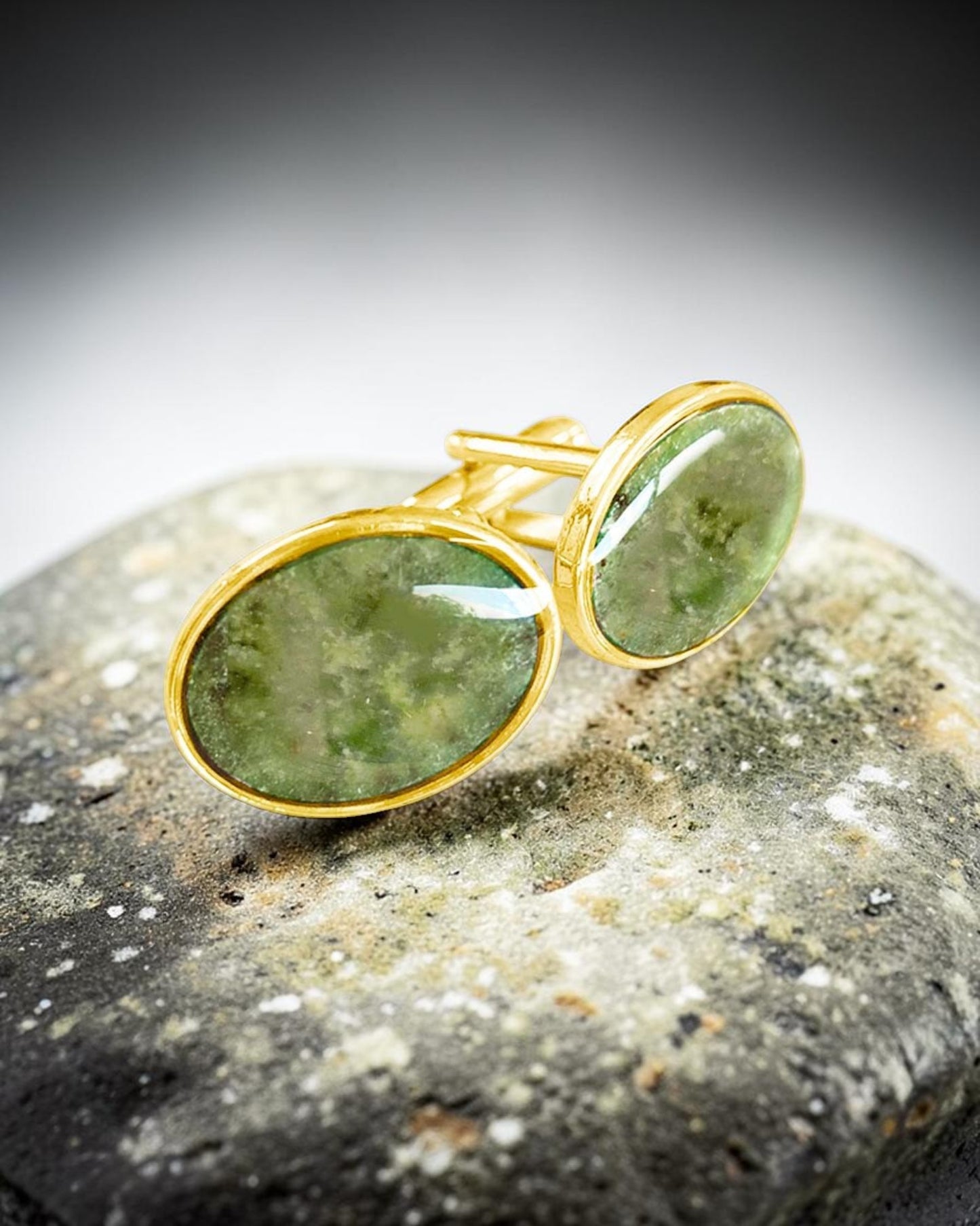 NZ Pounamu Cufflinks Gold Plated Oval