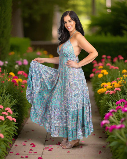 SILK HALTER DRESS: Purple / One Size