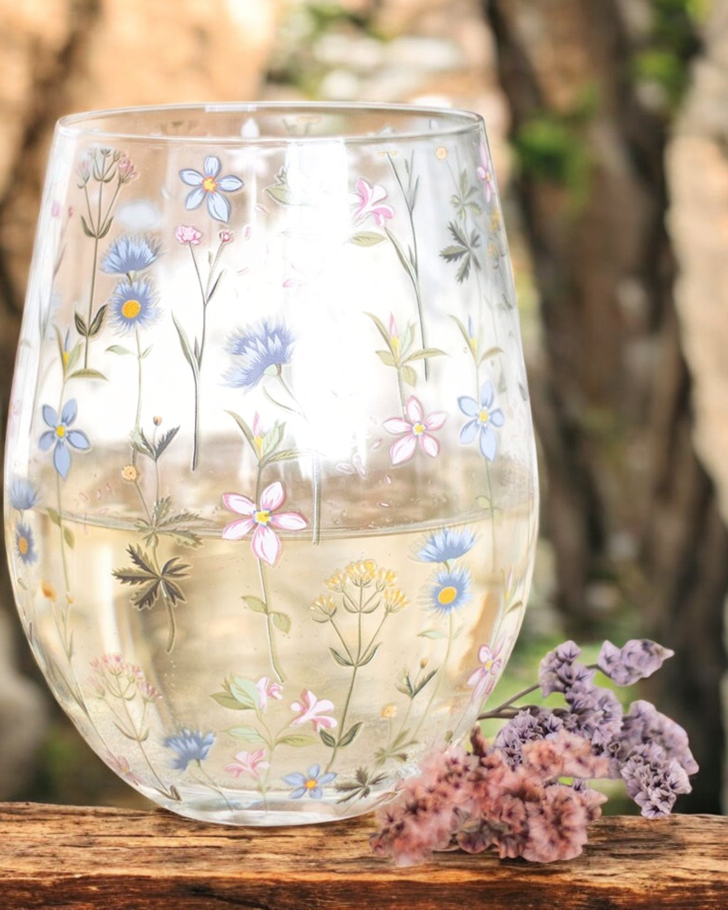 Floral Print Stemless Glass NEW!