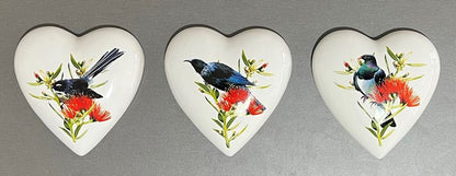 Native Bird with Pohutukawa Ceramic Hearts