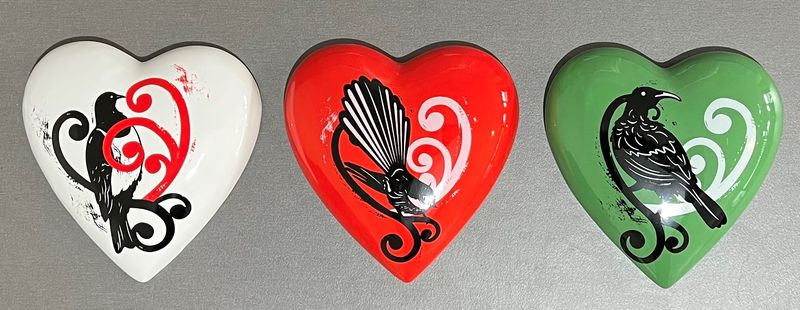 Native Bird with Koru Ceramic Hearts