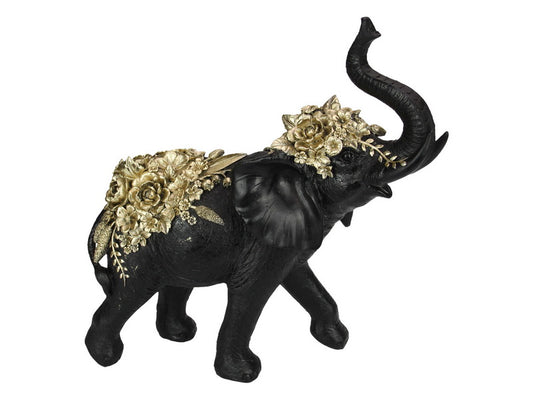 Standing Black Gold Flowers Elephant