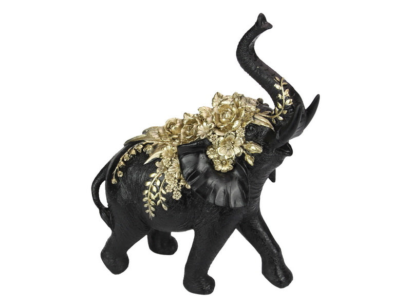 Standing Black Gold Flowers Elephant