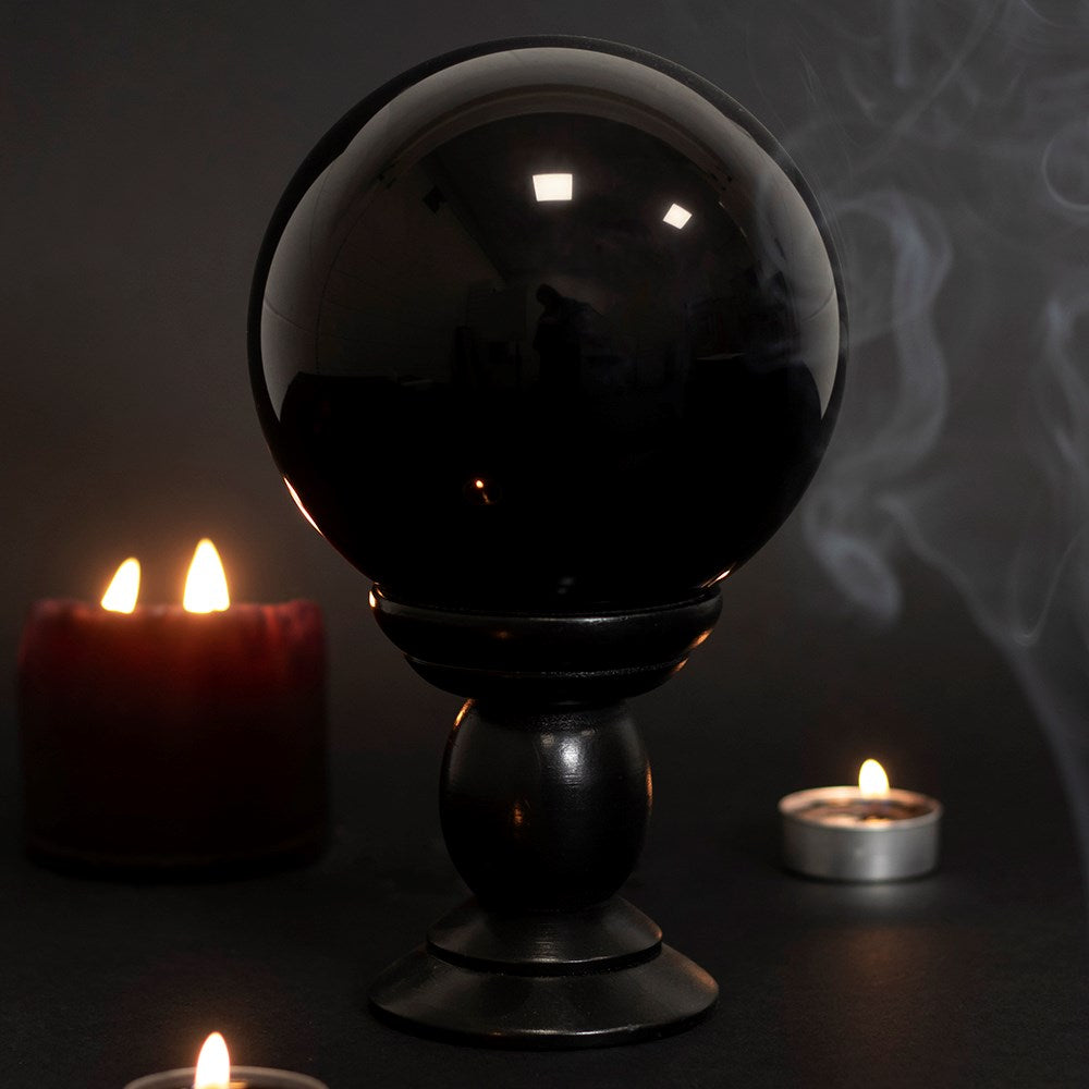 Black Large Crystal Ball on Wooden Stand
