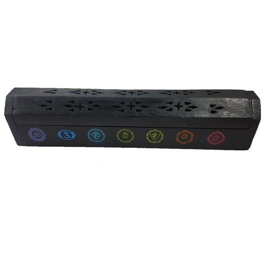 7 Chakra Black 12 inch Box Incense Holder NEW!