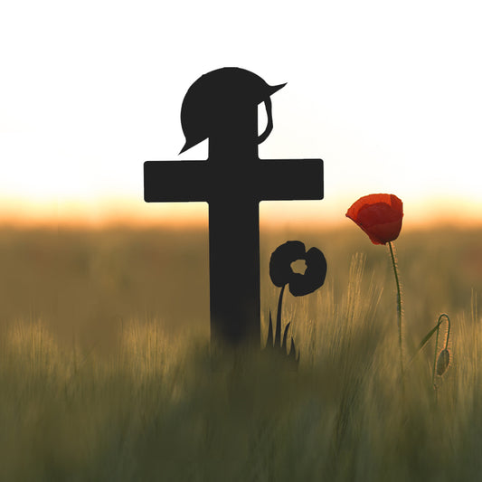 Cross with Poppy Corten Steel Garden Art