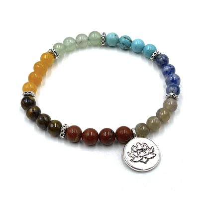 Chakra Stone Bracelet with Lotus Charm- includes Chakra Tumbled Stones