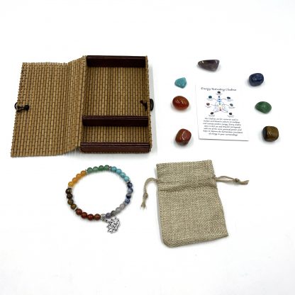 Chakra Stone Bracelet with Meditation Charm- includes Chakra Tumbled Stones