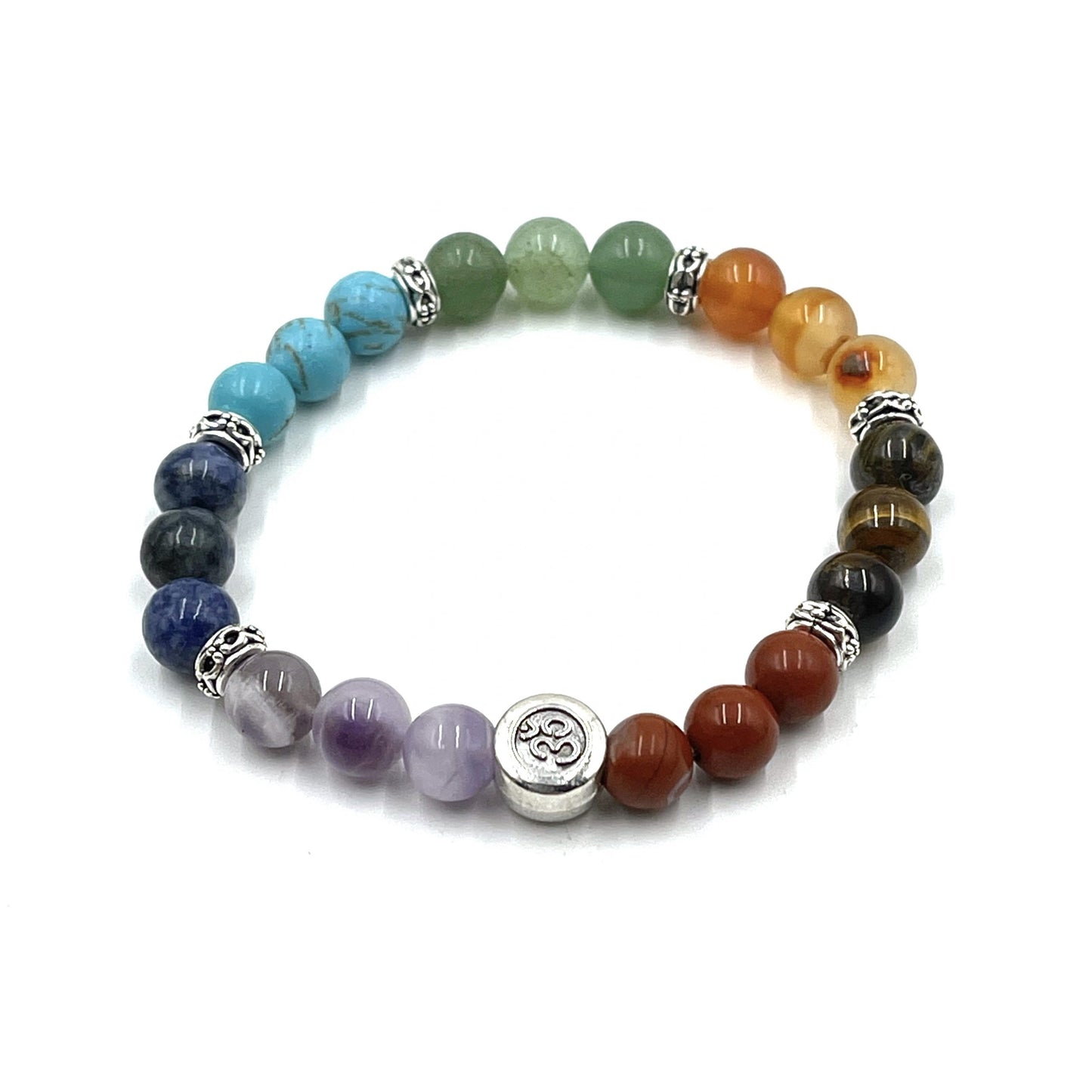 Chakra Stone Bracelet with Ohm Bead- includes Chakra Tumbled Stones