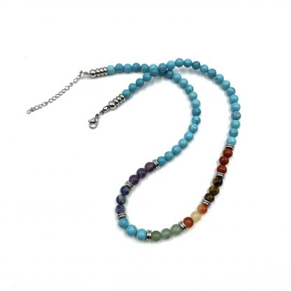 Turquoise ( Blue Howlite ) Chakra Necklace with Tumbled Stones