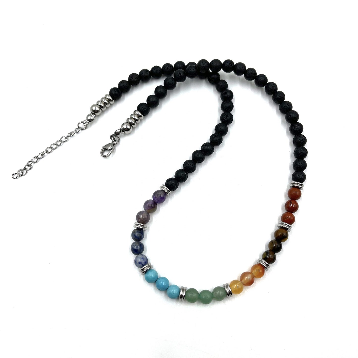 Lava Stone Chakra Necklace with Tumbled Stones