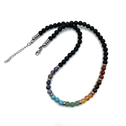 Lava Stone Chakra Necklace with Tumbled Stones