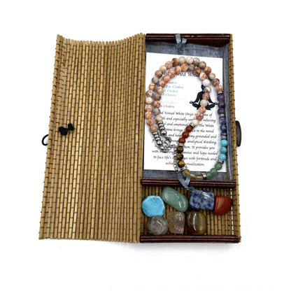 Red Veined White Onyx Chakra Necklace with Tumbled Stones