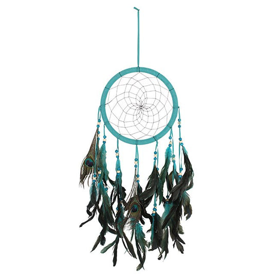 Dreamcatcher Teal Peacock Feather White Thread