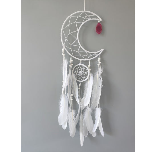 White Moon with Rose Quartz Dreamcatcher 20cm