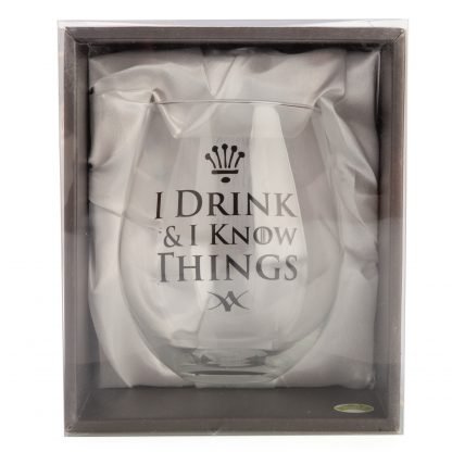 I Drink & I Know Things Stemless Wine Glass