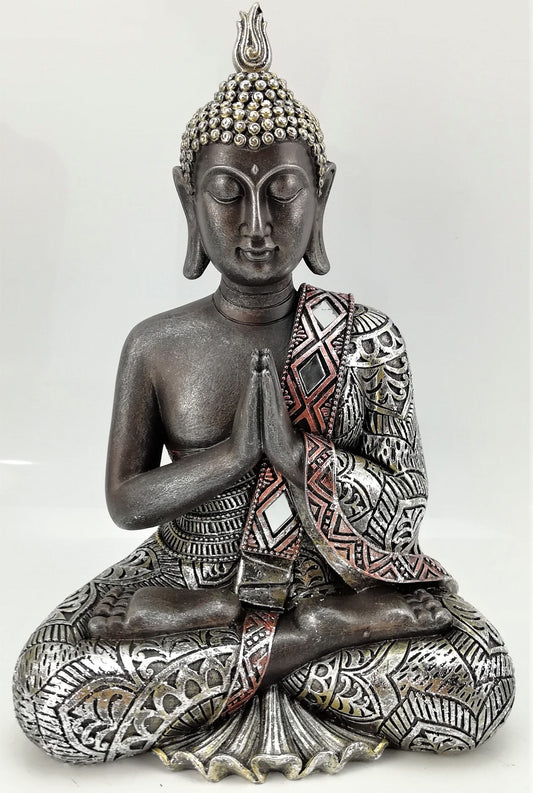 Meditating Buddha Black and Silver