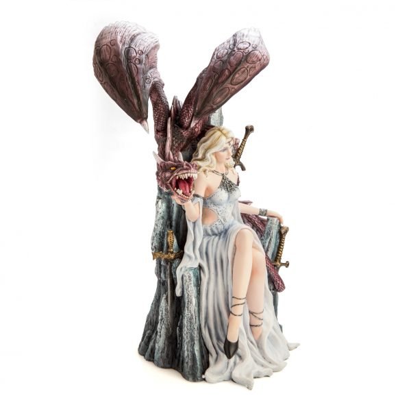 White Queen on Throne with Dragon Figurine
