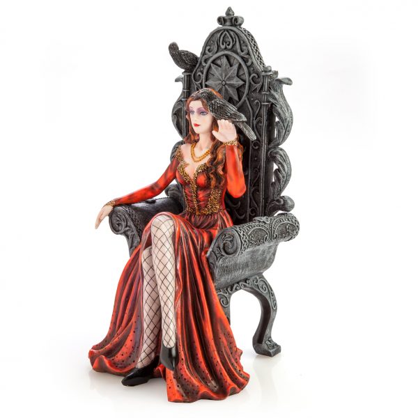 Red Queen on Throne with Raven Figurine