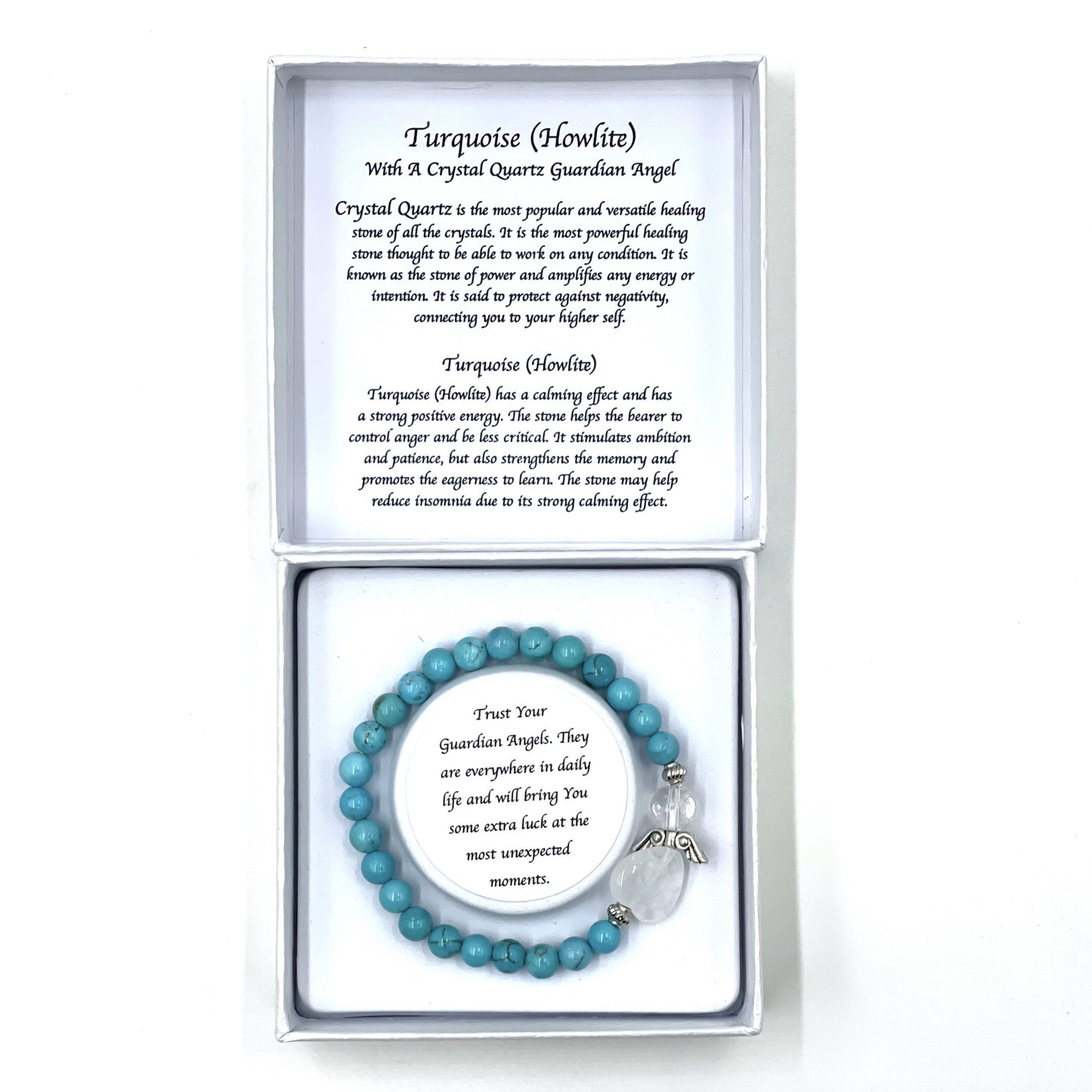 Turquoise ( Howlite )Crystal Heart Guardian Angel Bracelet