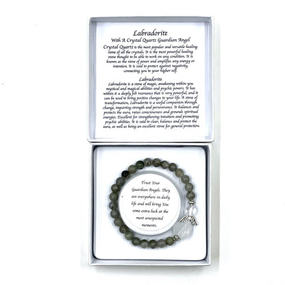 Labradorite Crystal Heart Guardian Angel Bracelet