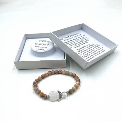Red Veined White Onyx Crystal Heart Guardian Angel Bracelet