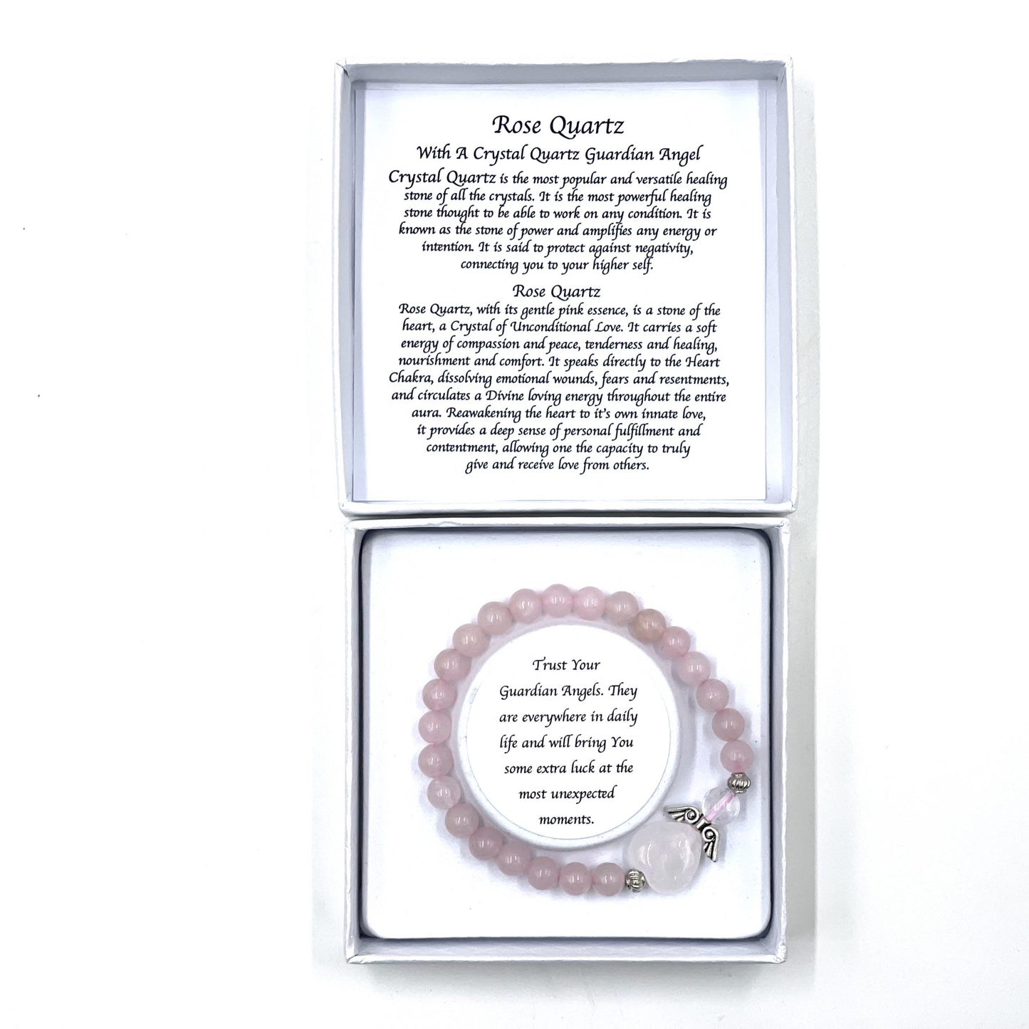 Rose Quartz Crystal Heart Guardian Angel Bracelet