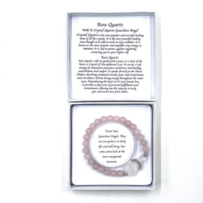 Rose Quartz Crystal Heart Guardian Angel Bracelet