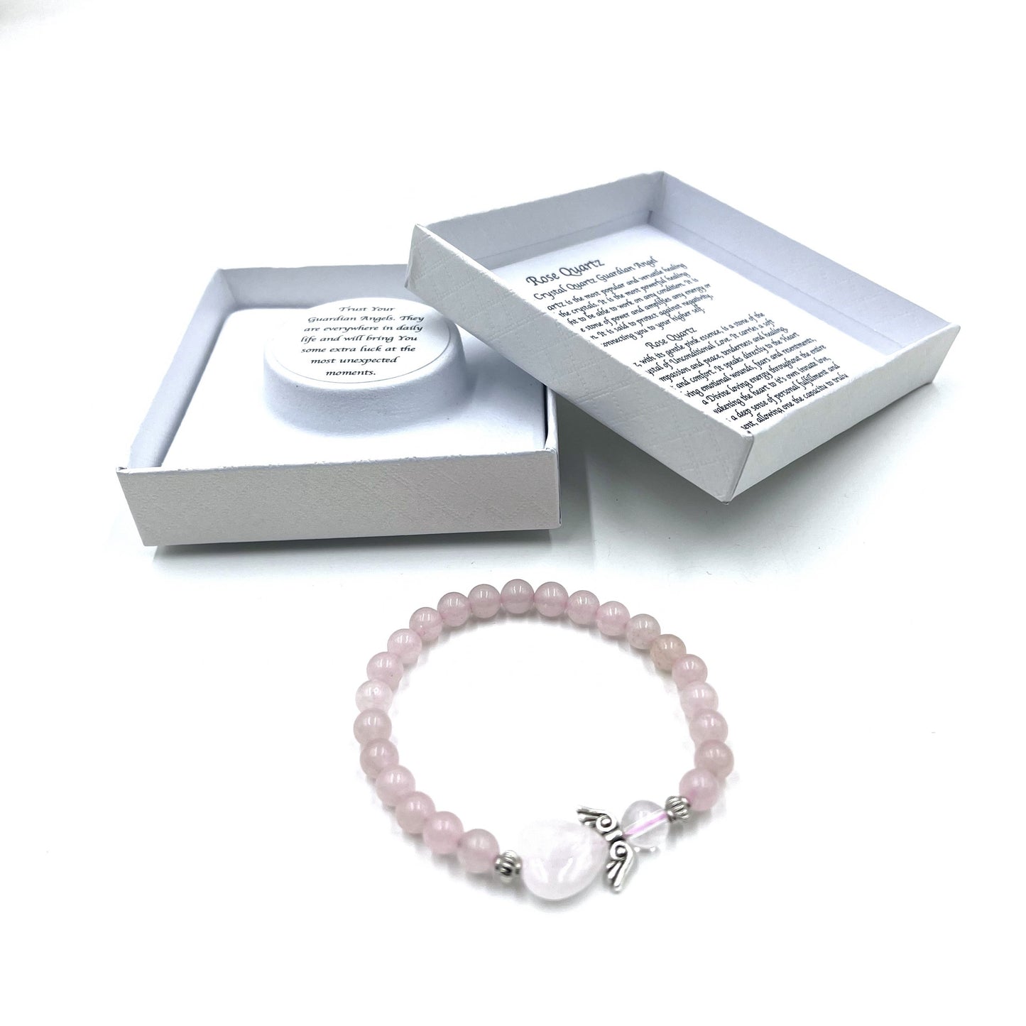 Rose Quartz Crystal Heart Guardian Angel Bracelet