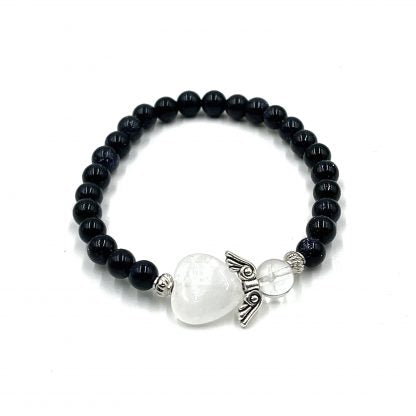 Blue Goldstone Crystal Heart Guardian Angel Bracelet
