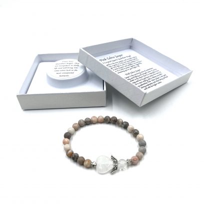 Pink Zebra Jasper Crystal Heart Guardian Angel Bracelet