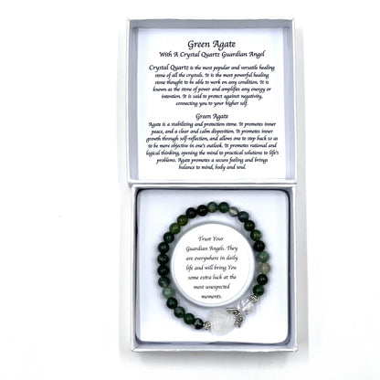 Moss Agate Crystal Heart Guardian Angel Bracelet