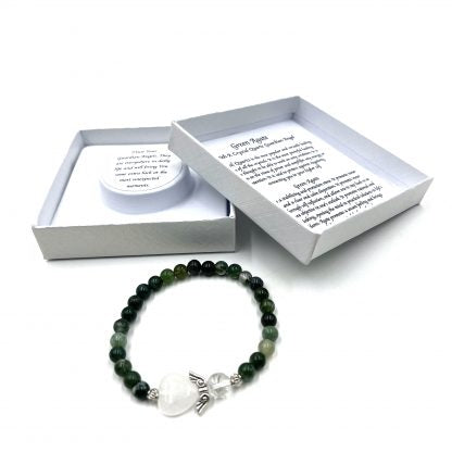 Moss Agate Crystal Heart Guardian Angel Bracelet