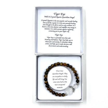 Tiger Eye Crystal Heart Guardian Angel Bracelet