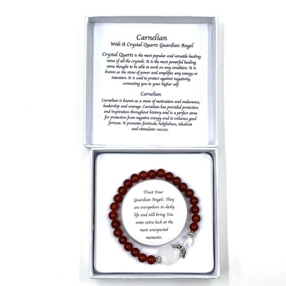 Carnelian Crystal Heart Guardian Angel Bracelet