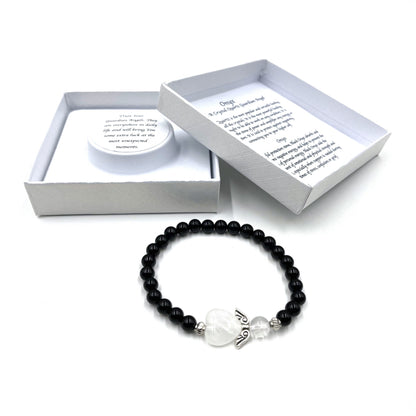 Onyx Crystal Heart Guardian Angel Bracelet