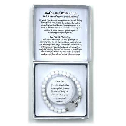 White Jade Crystal Heart Guardian Angel Bracelet