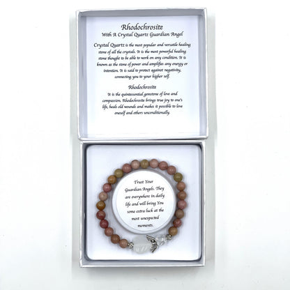Rhodochrosite Heart Guardian Angel Bracelet