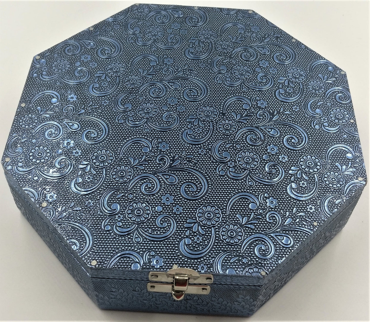 Hexagon Box Floral – Blue Silver Finish