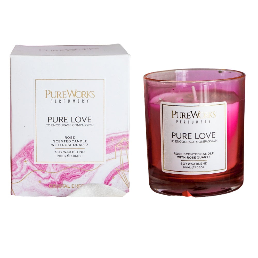 Pure Love Rose with Rose Quartz Crystal Energy Candles