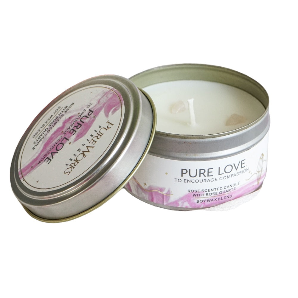 Pure Love Rose with Rose Quartz Crystal Energy Candles