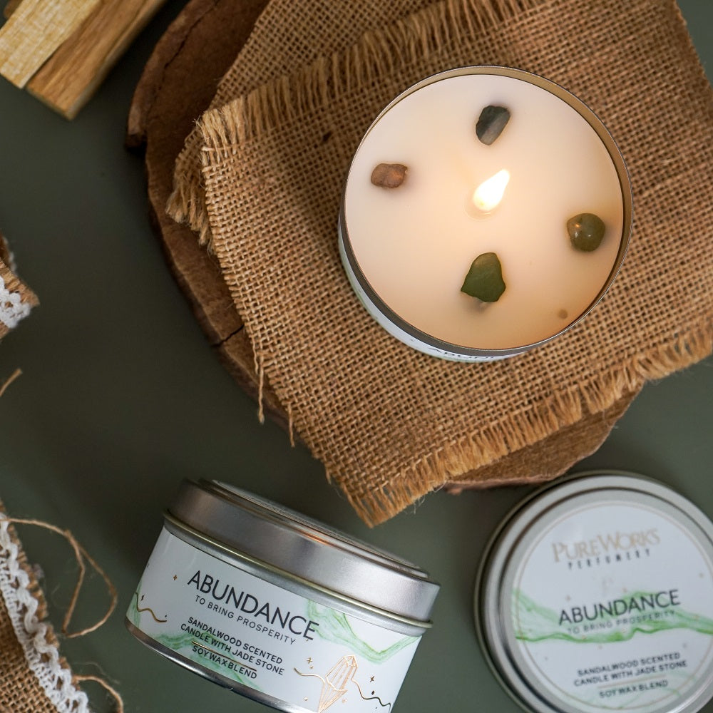 Abundance Sandalwood with Jade Crystal Energy Candles