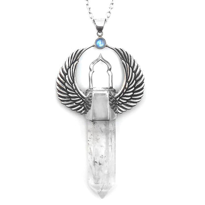 Sanctuary Pendant with Clear Quartz and Rainbow Moonstone