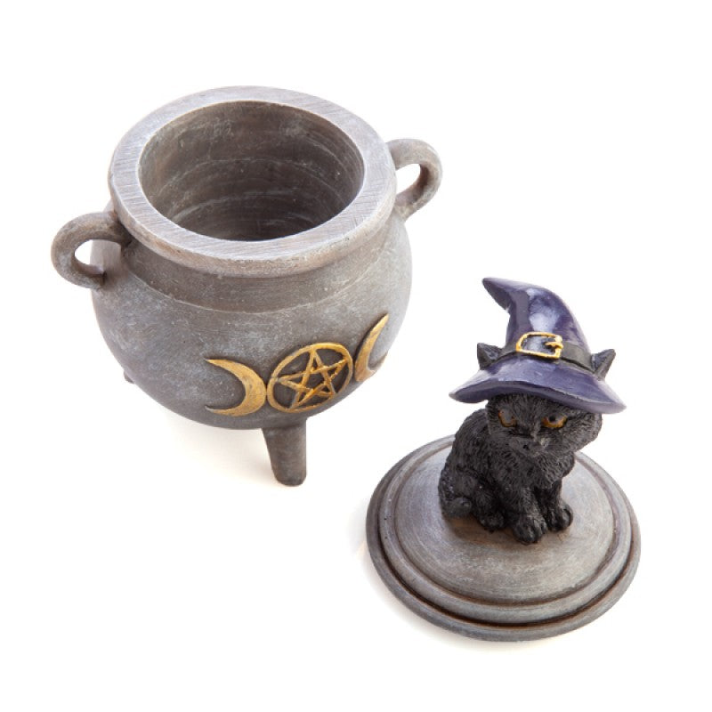 Black Cat Cauldron Trinket Box