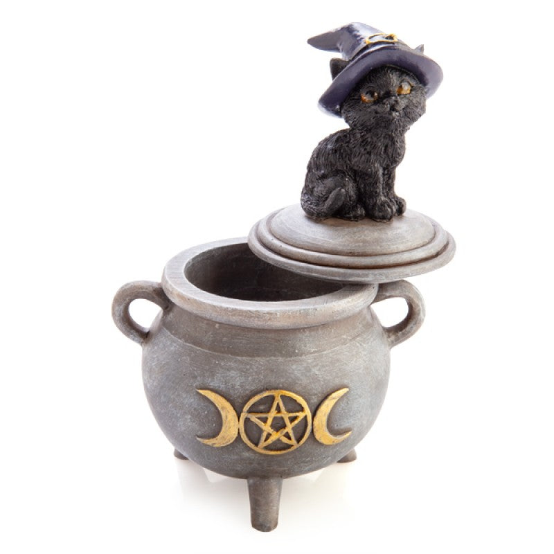 Black Cat Cauldron Trinket Box