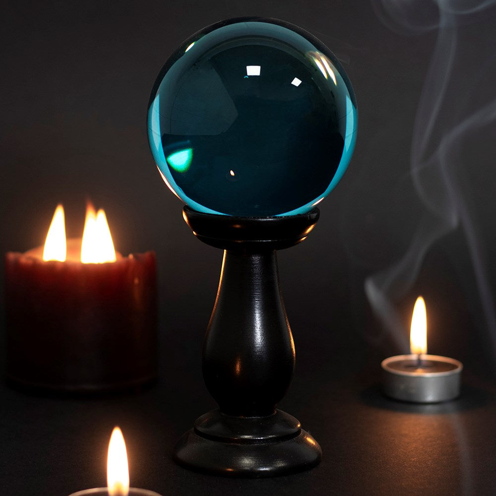 Teal Small Crystal Ball on Wooden Stand