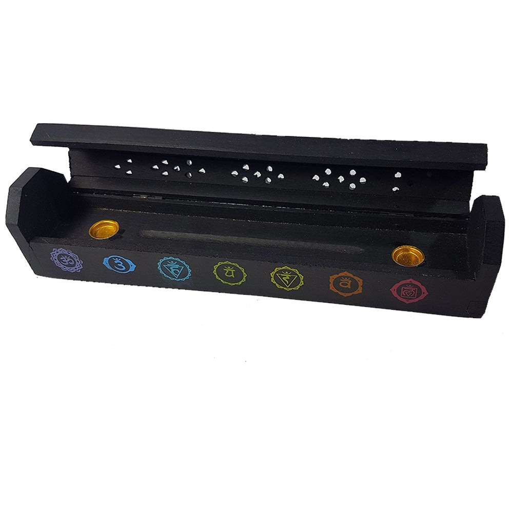 7 Chakra Black 12 inch Box Incense Holder NEW!